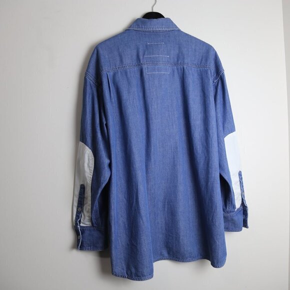 NWT MM6 Maison Margiela Blue Denim Shirt Contrast Oversized Size Small - Picture 14 of 14